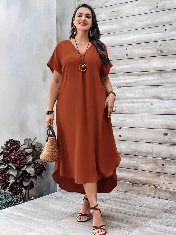Plus Size Women's Fashion Casual V-neck Dress - In Stock for 2026 Spring/Summer Season