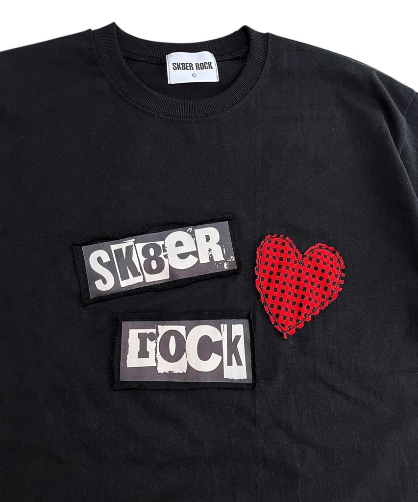 SK8ER ROCK Love Rock Patchwork T-Shirt ((Black))