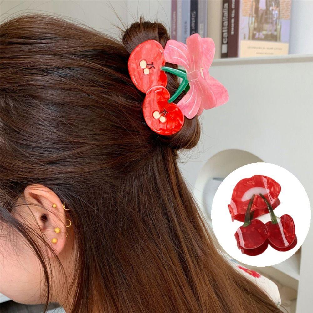 Cute Fruit Gripper Sweet Geometry Shark Clip Lovely Cherry Hair Claw  Daily