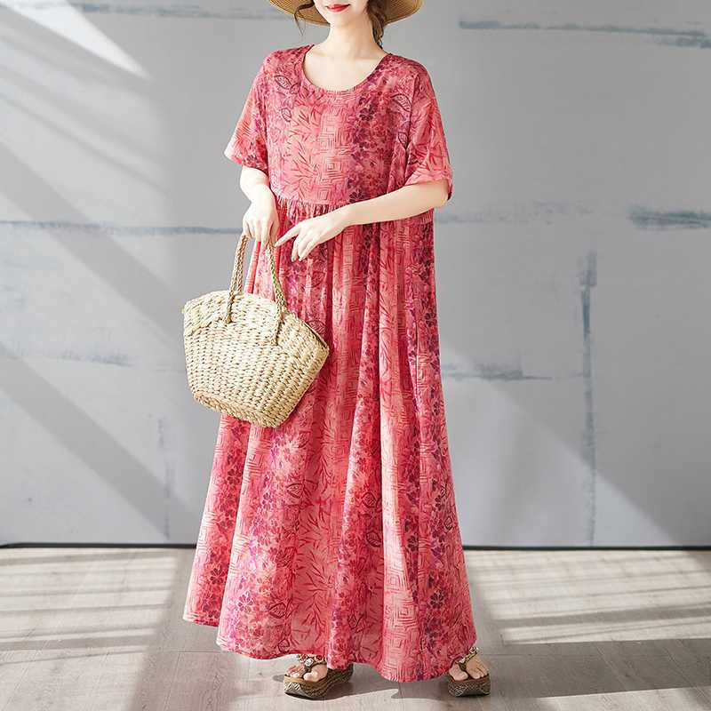 Böhmischer langer Rock Sommerkleid mit kurzen Ärmeln