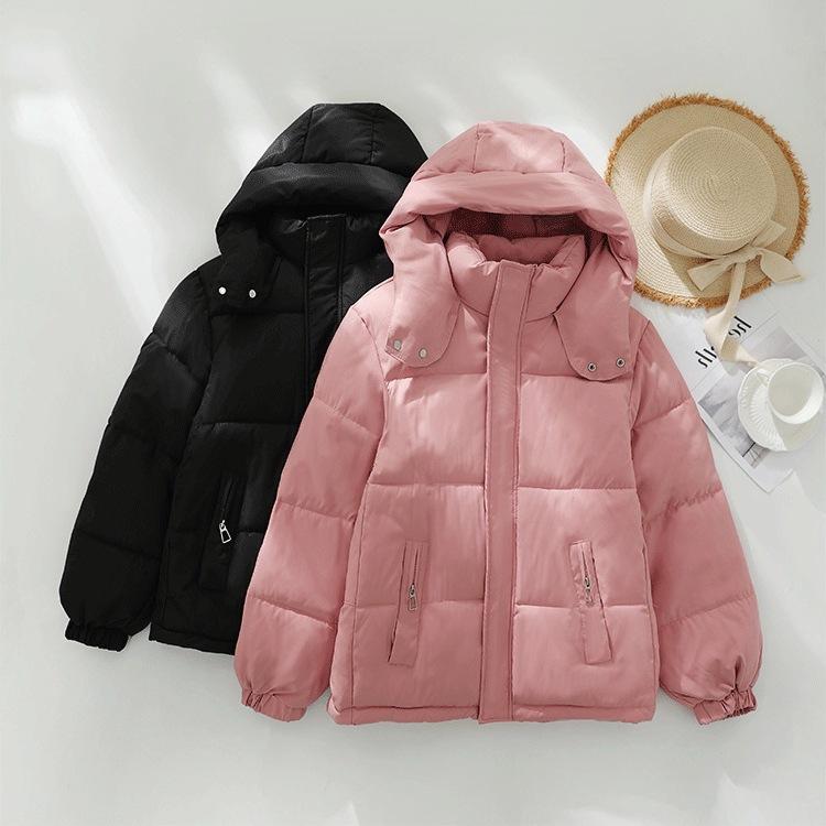 Down cotton-padded clothes for women's winter short large size loose cotton clothes for small people hooded bread clothes jacket