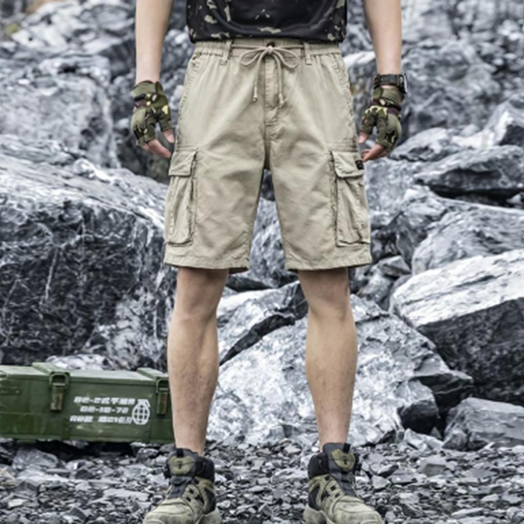 Mens Cargo Shorts Multi Pocket Loose Fit Utility Shorts Five Functional Style Drawstring Waist