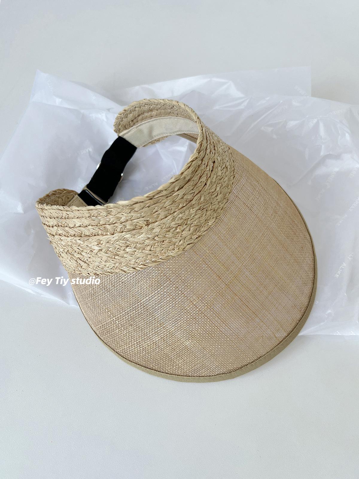 

Linen Raffia Open-top Sun Hat Lightweight Breathable Summer Vacation Wide-brimmed Beach Sun Hat adjust size