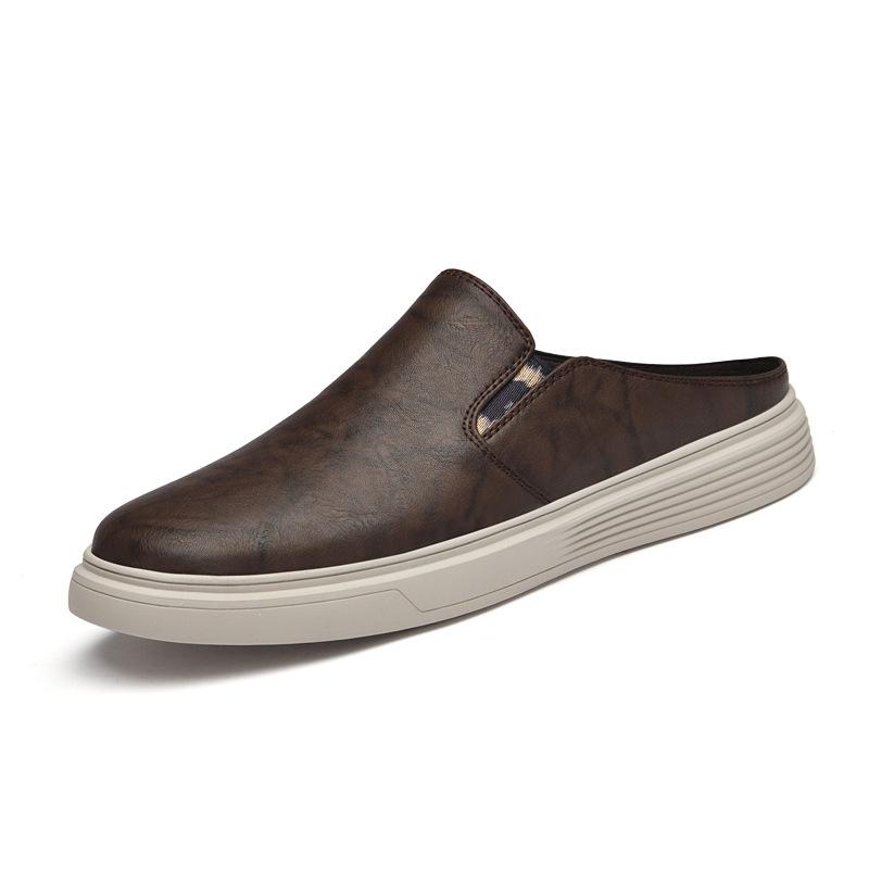

8699 Men S Shoes Muller Shoes Half-Support Shoes Spring And Summer Bag Head Cover Feet One Pedal Flat-Soled Cowhide Surface Cool Slippers Casual Shoes 38 коричневый