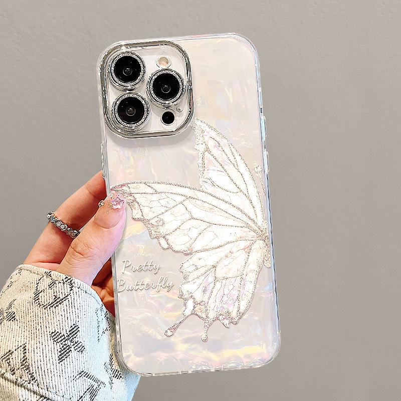 The pink butterfly bracelet is suitable for Apple 17promax mobile phone case iphone16 high-value girls 15 new models 14 outside