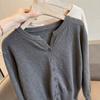 Women Autumn Winter Long Sleeve V Neck Wardrobe Staple Solid Color Thin Loose Cardigan Sweater Coat