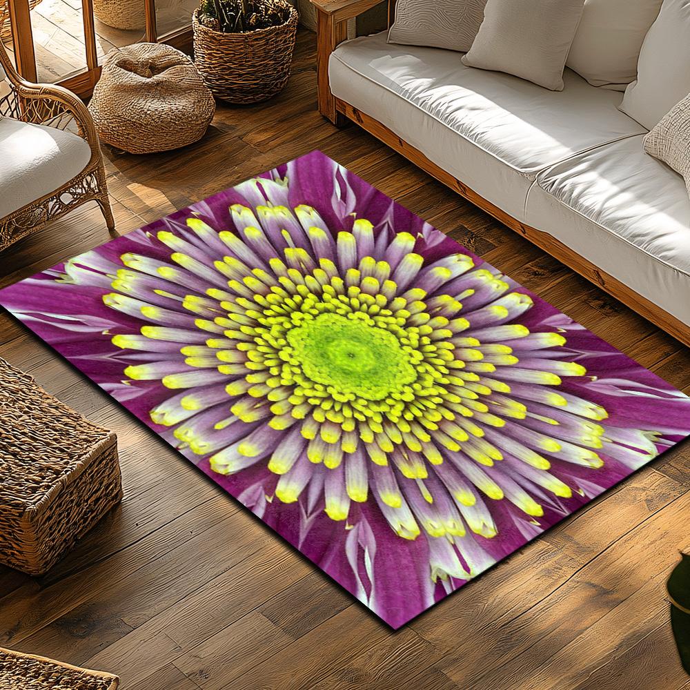Tuniu Floral Daisy Pattern Rug Non-Slip Home Floor Carpet Mat for Living Room Bedroom
