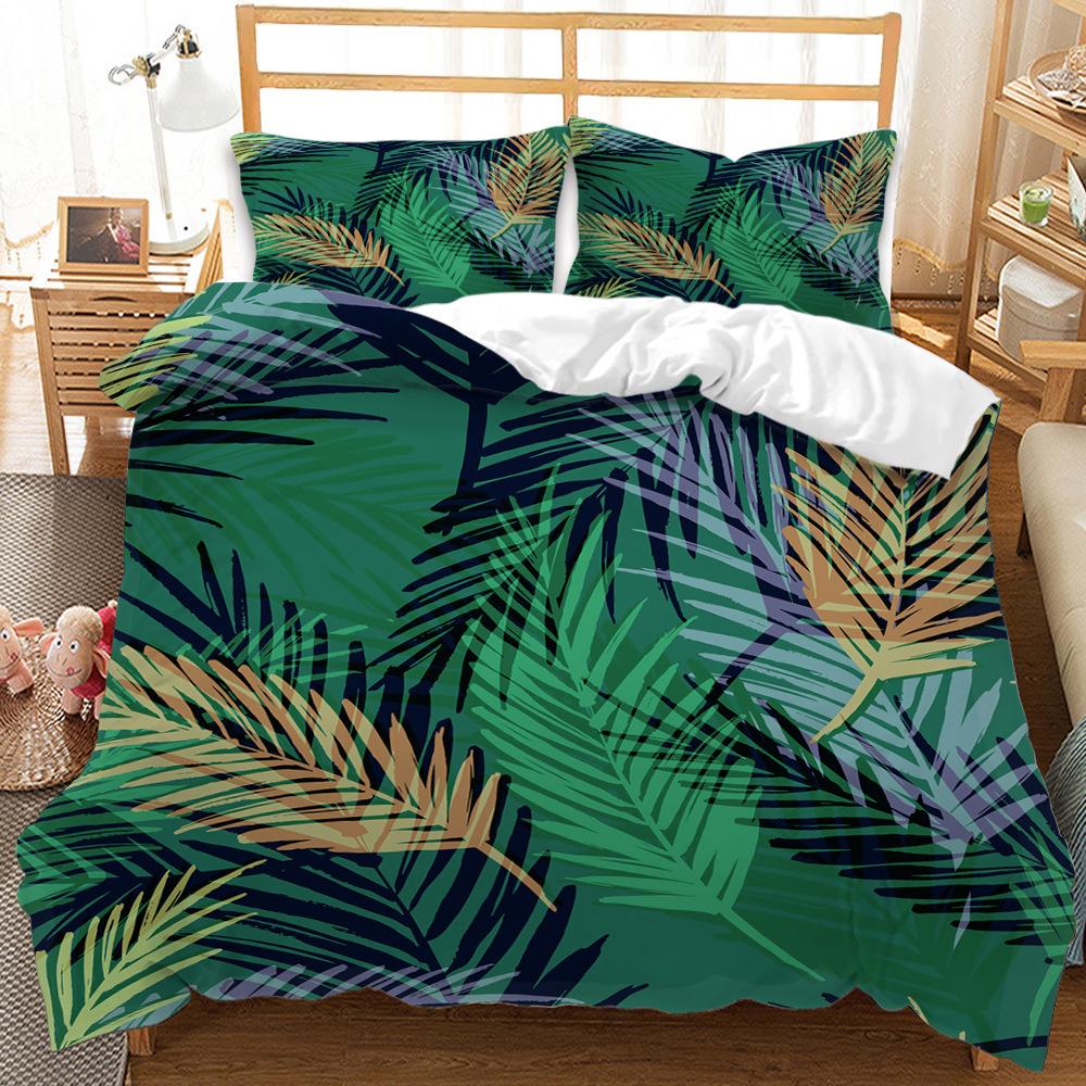 3D Digital Simple Cartoon Plant Quilt Cover Coconut Tree Print Three-Piece Digital Kit