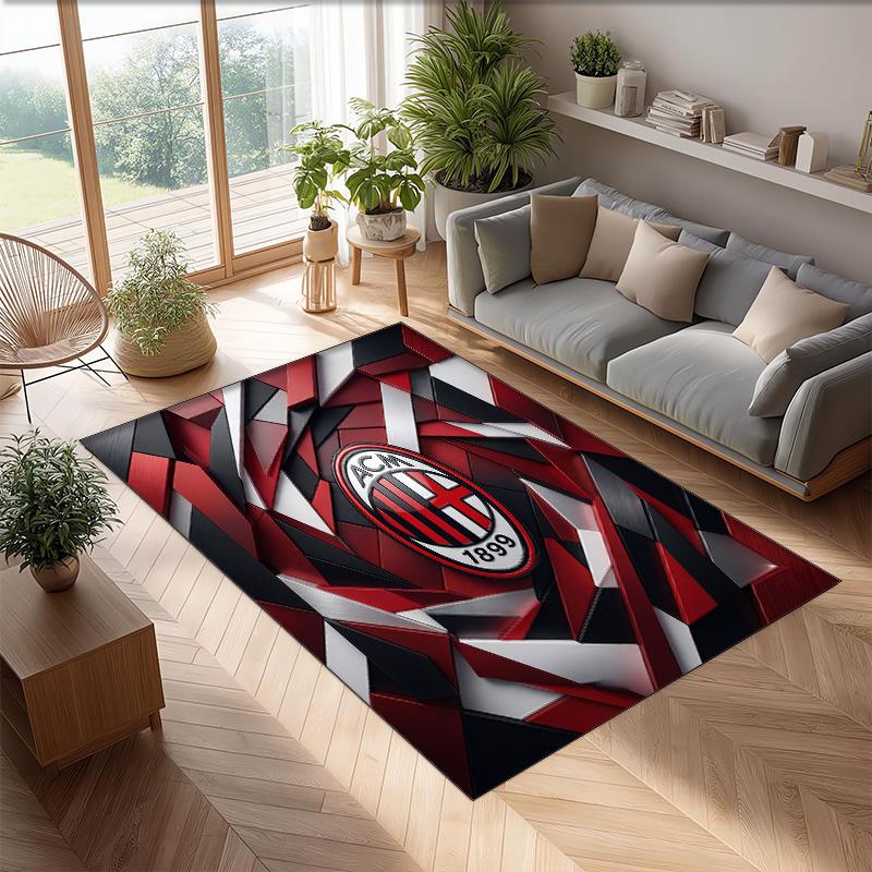 Tappeto in Flanella Stampato AC Milan Antiscivolo Morbido Poliestere Tappeto per Pavimento Tappetino Decorativo da Interno per Camera da Letto Soggiorno Divano Sala Giochi Decorazione Casa