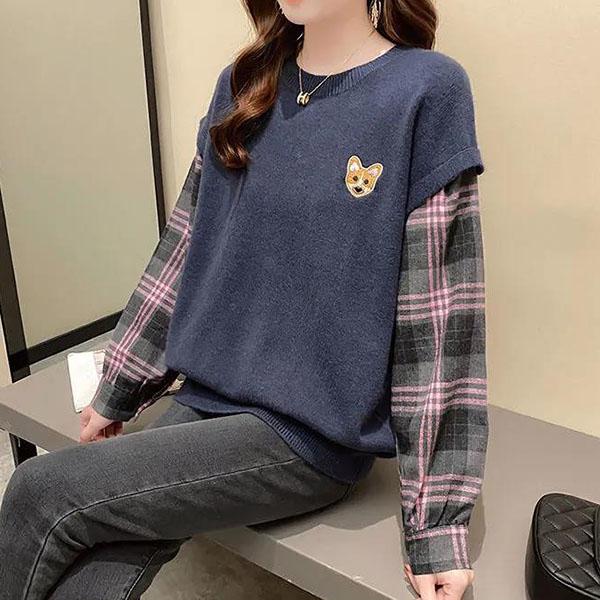 

WTEMPO Женский свитер большого размера на весну и осень, свободный универсальный пуловер, повседневный вязаный свитер с длинными рукавами L синий