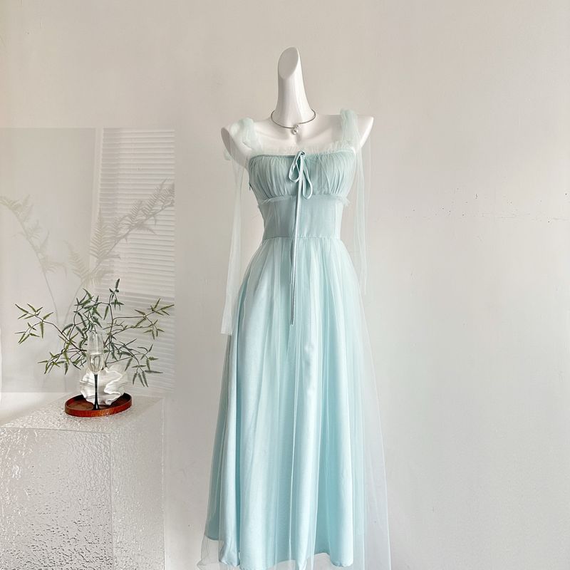 

Wizard of Oz Green Mesh Sling Dress Women Summer Seaside Vacation Atmosphere Temperament Long dress Green S