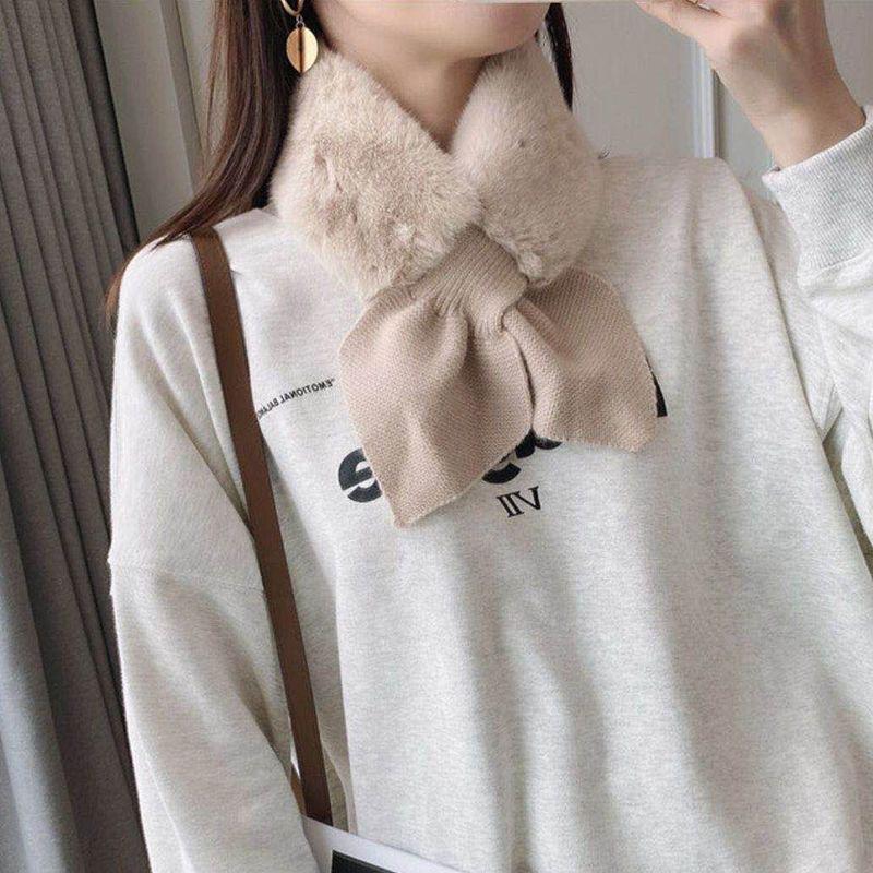 New Soft and Waxy Korean Version Cross Solid Color Fur Scarf To Keep Warm Imitation Rex Rabbit Accessories Fur Scarf Plush Fur Collar for Women