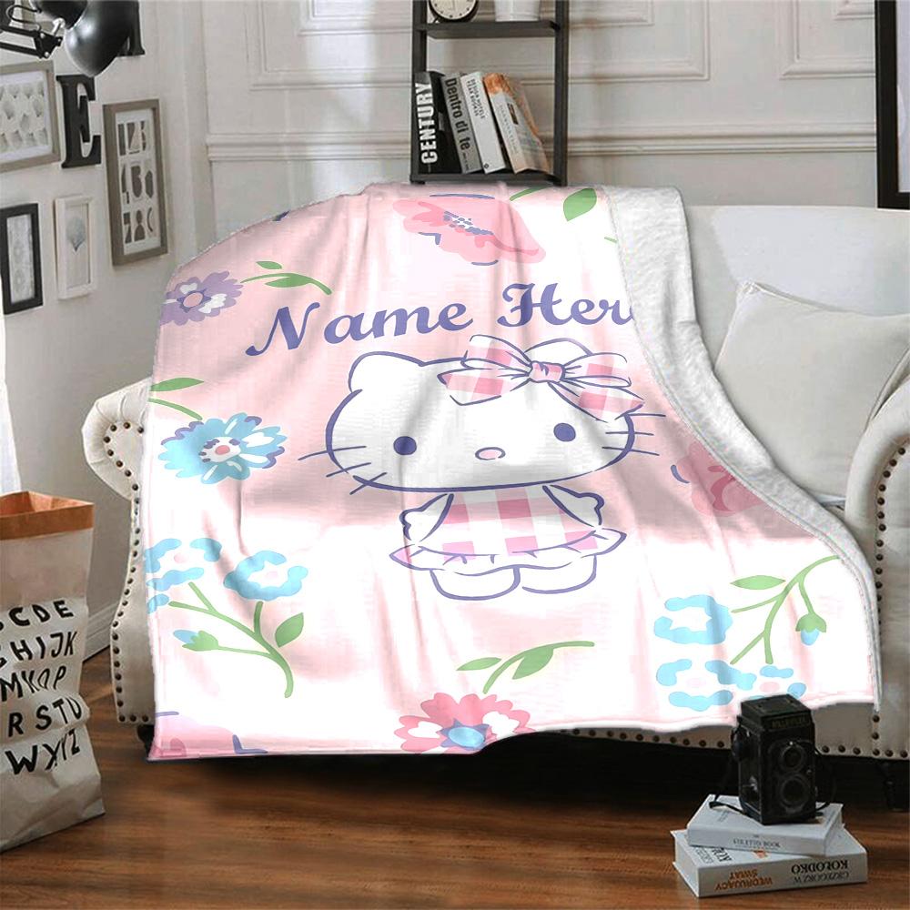 Customizable HelloKitty15 Throw Blanket – Personalized Name, All-Season Cozy Snug Blanket, Machine Washable, Personalized Blanket