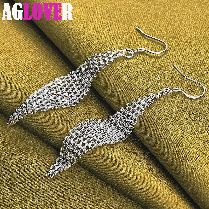 925 Sterling Silver Intertwined Network Drop Earrings Jewelry