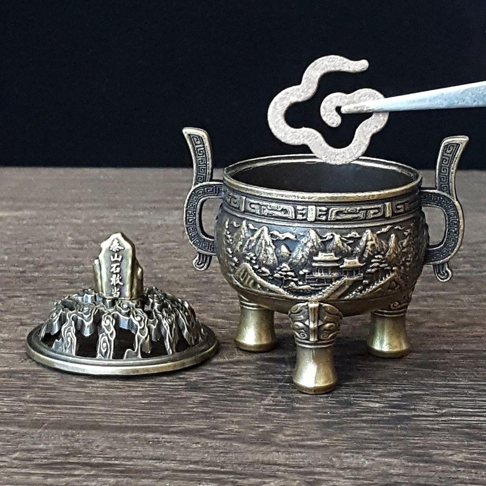 Chinese Style Incense Censer Hollow Out Cap Three Legged Stove Incense Burner Home Decoration