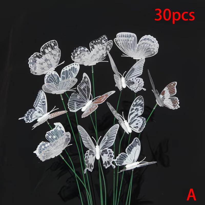 New 10/30pcs 3D Black White Faux Butterfly Garden Stake Flower Vase Decoration Outdoor Garden Patio Decoration Party Decoration