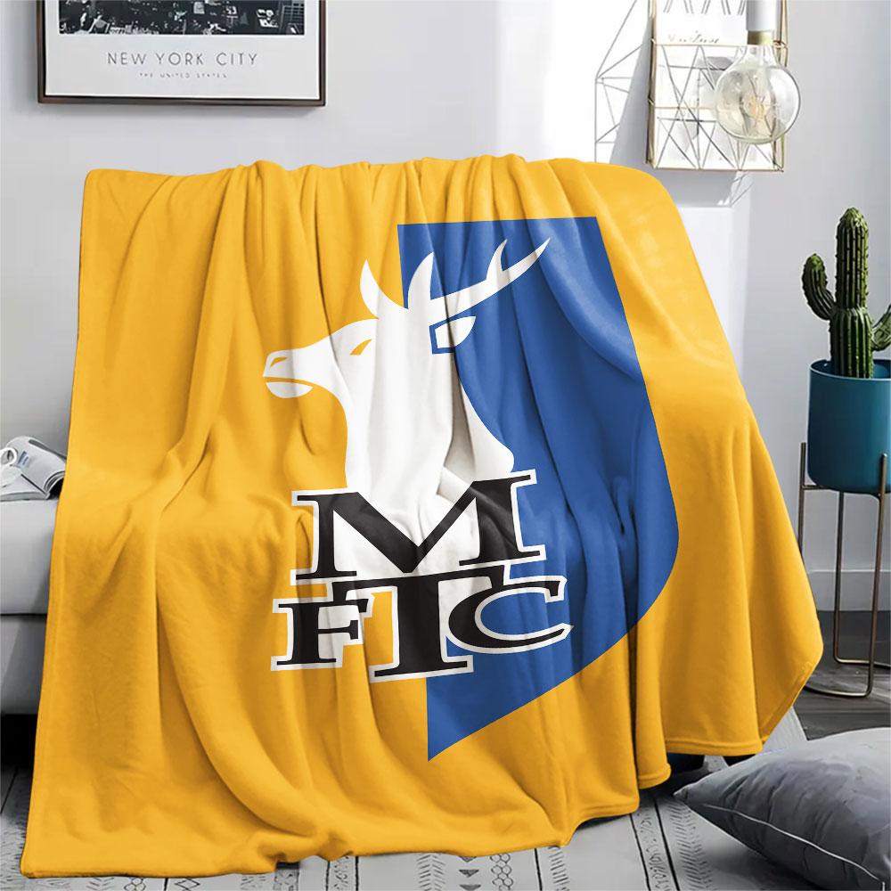 Mansfield Town FC Printed Flannel Blanket, soft throw for bedroom sofa, washable,soccer fan merchandise, great gift. 80cm x 120cm