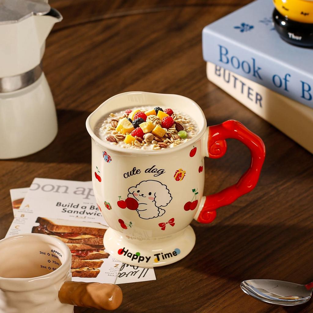 Cute Pet Cartoon Ceramic Cup Creative High Footed Mug High Looking Couple Cup Student Drinking Water Cup Office Coffee Cup