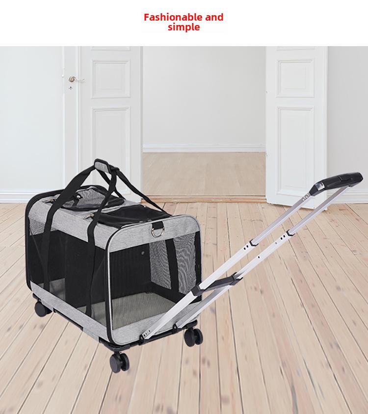 Double-Layer Pet Travel Trolley: Large Capacity, Breathable, Detachable, Handheld & Shoulder Bag for Cats