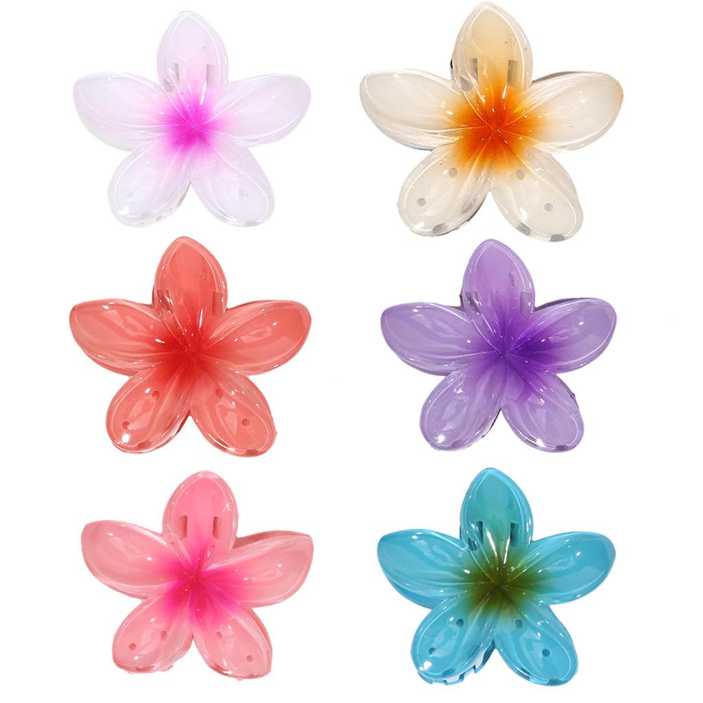 Hawaiian Style Gradient Flower Crab Hair Clips for Women Plumeria Barrettes Beach Vacation Hair Claw for Thin/Thick Hair Accessories