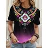 Summer Women's 3D Printed Ethnic Style Crew Neck T-Shirt Fashion Versatile Breathable Trend Casual