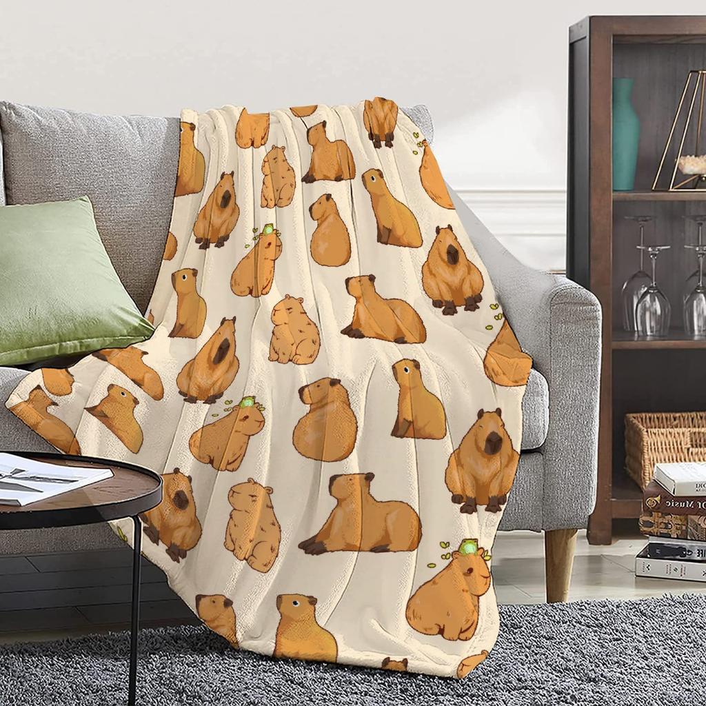 Cute Cartoon Animal Guinea Pig Printed Blanket for Sofa Bed Travel Camping Living Room Office Conditioning Blanket