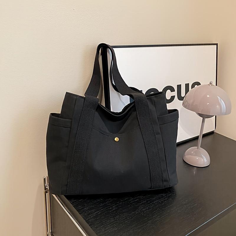 Large Capacity Canvas Solid Letter Tote Bag Versatile Handbag For Commuter Work Student Class Underarm Women'S Bag Shopping Bag