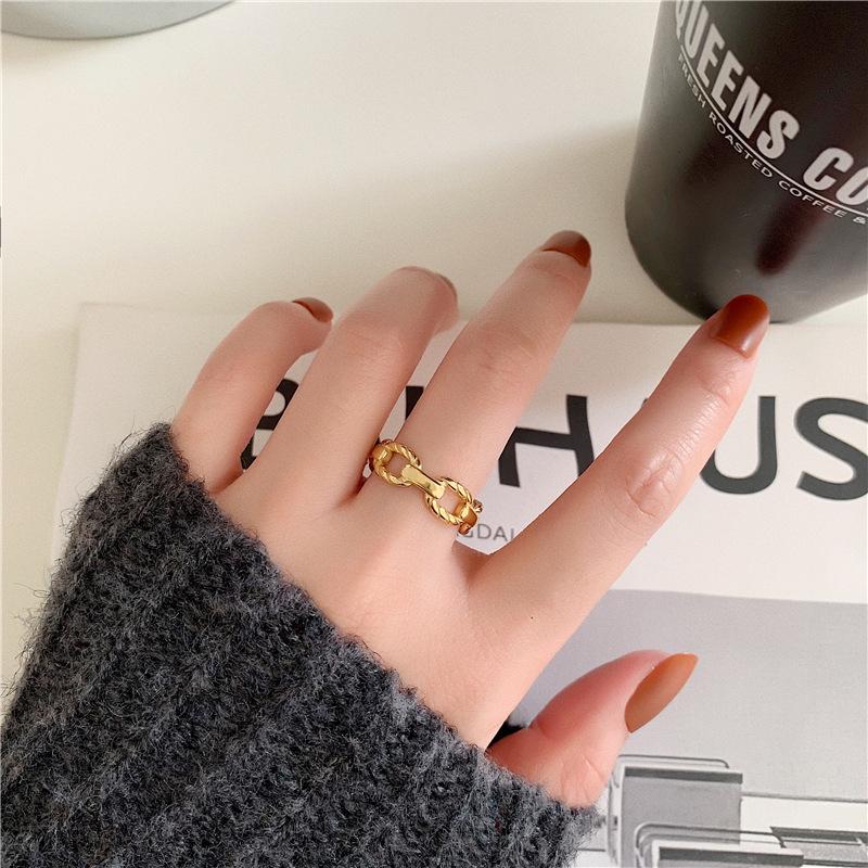 18K Gold-Plated Titanium Steel Twist Chain Ring - Trendy European Style for Women