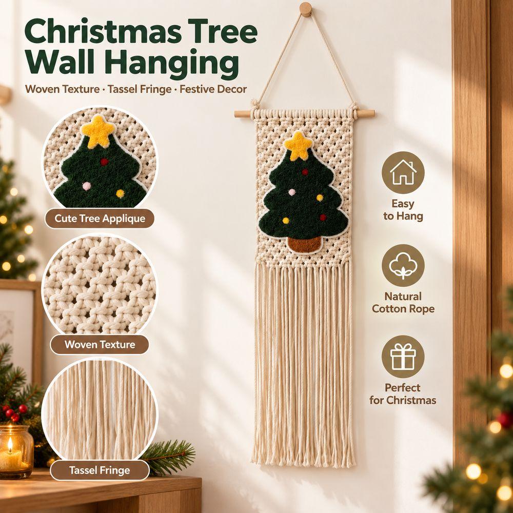 25x60cm Christmas Tapestry Tassel Fringe Holiday Wall Decoration Woven Wall Decor