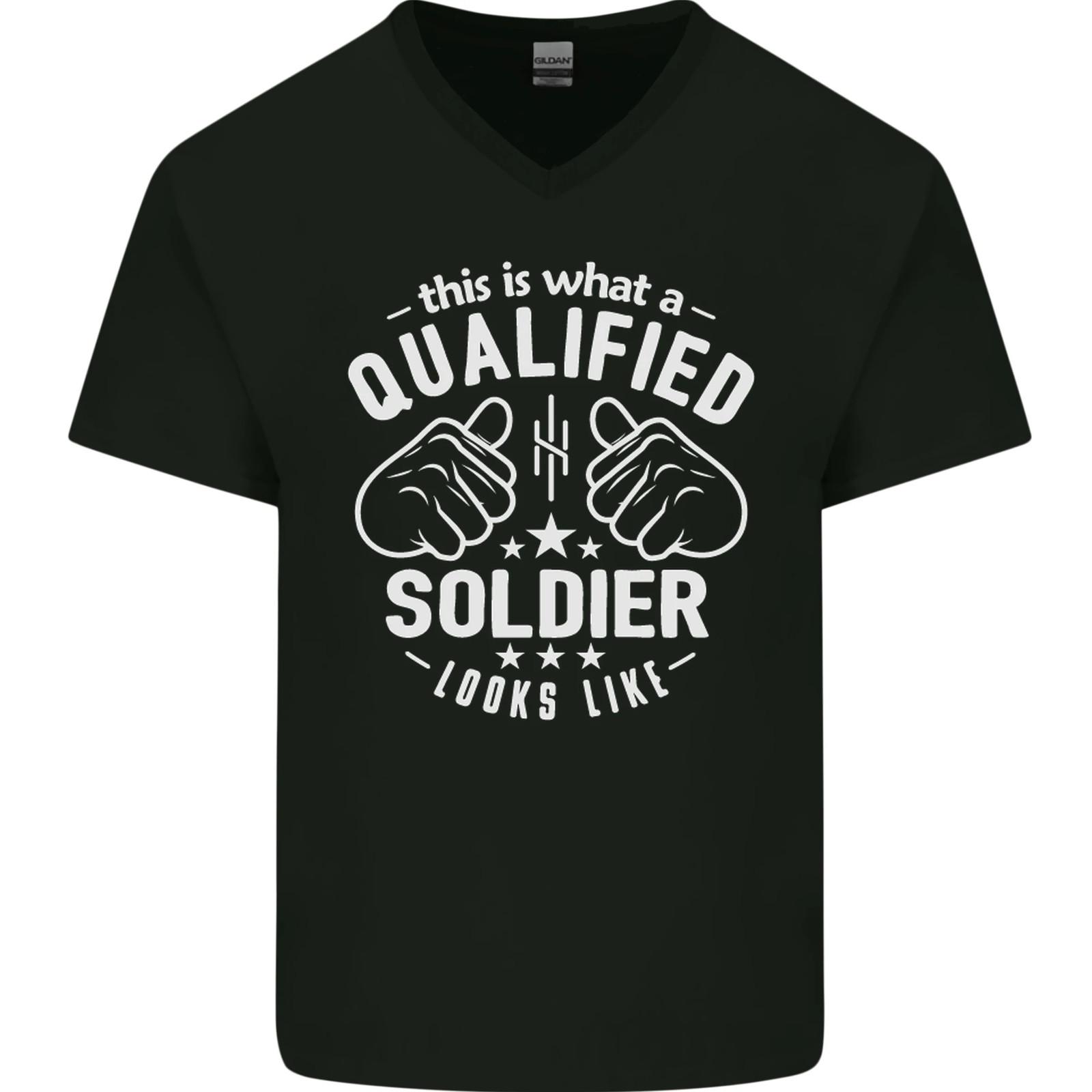 This Is What a Qualified Soldier Looks Like Mens V-Neck Cotton T-Shirt L