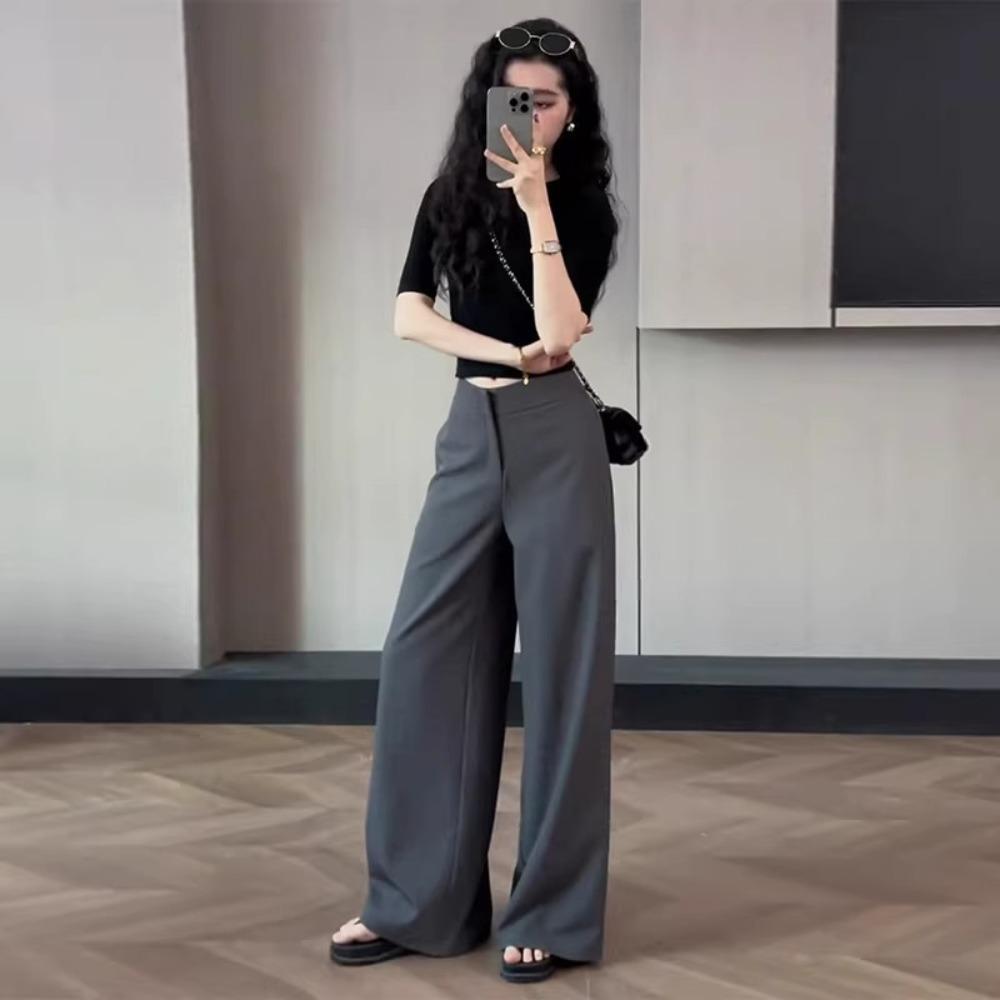 Women's High Rise Wide Leg Pants Straight Leg Trousers Loose Fit Solid Color Dress Pants For Office Casual Summer Wear