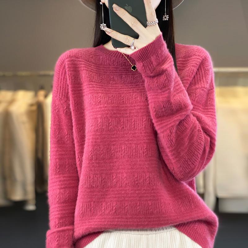 Women's Loose Wool Crochet Sweater - Round Neck Knitwear, Hollow Design, Autumn/Winter Versatile Style