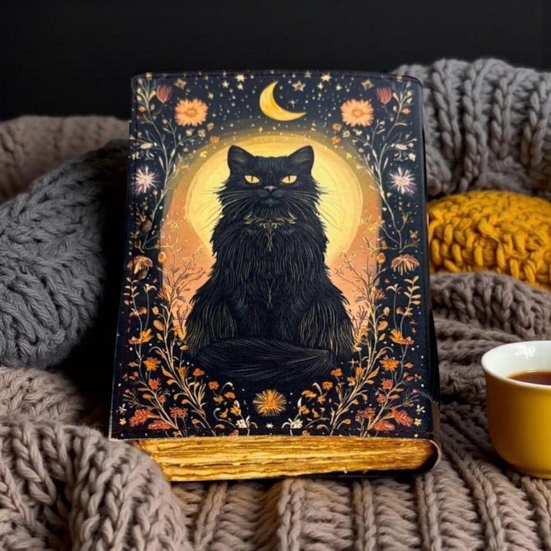 Cat Leather Journal: Vintage Handmade Grimoire, Blank Book of Shadows