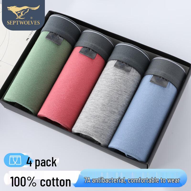

SEPTWOLVES Men s Antibacterial Cotton Boxer Briefs 4-Pack M (H165/W45-55kg)
