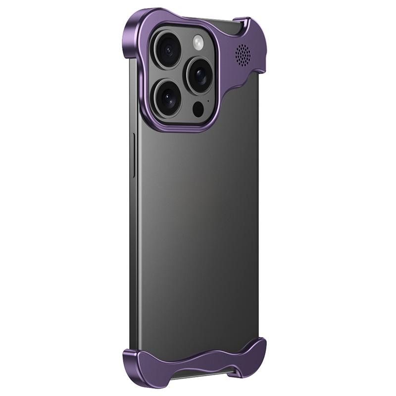

For iPhone 15 Pro Bumper Case Metal Aromatherapy Phone Cover Corner Protection Purple