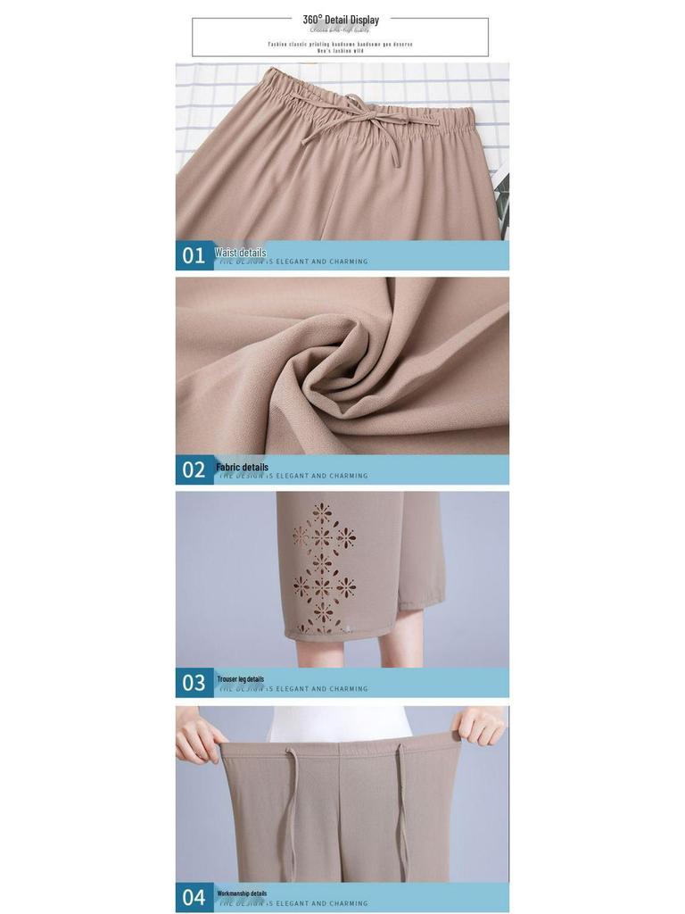 Flowy Chiffon Wide-Leg Pants for Middle-Aged Women - High-Waisted, Nine-Point, Casual Summer Wear