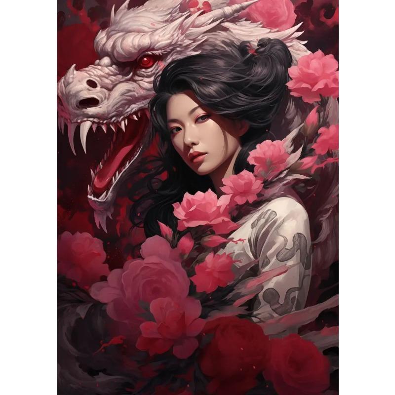 Japanese Dragon Geisha Art Poster Canvas Wall Art Paintings Elegance of Geisha Pictures Wall Art Mural for Home Room Decoration