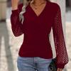 European & American Fashion Lace Patchwork Lantern Sleeve Crossover T-shirt