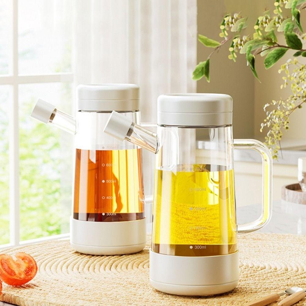 700 ML Glass Oil Bottle Leak-proof Heat-resistant Gravity Oil Bottle with Handle Large Capacity Olive Oil Dispenser Restaurant