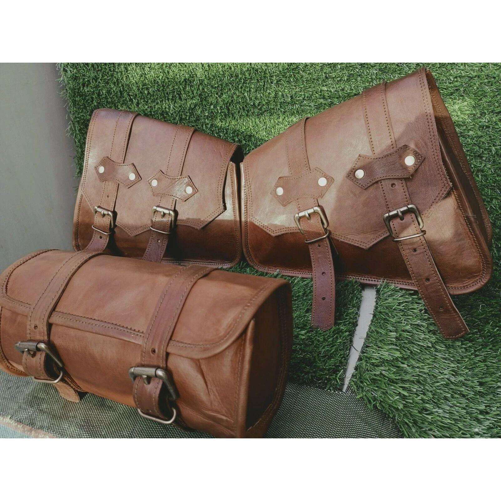 

Сумка Мотоциклетная Кожаная 3 Боковых Кармана Кофры Кофры Настоящая Седло Винтаж