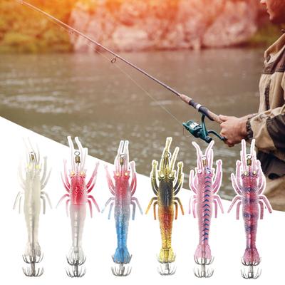 Soft Fishing Lure Shrimp-shaped Bait Realistic Looking Natural Swimming Posture Luminous Effect Artificial Lure with Sharp Hook