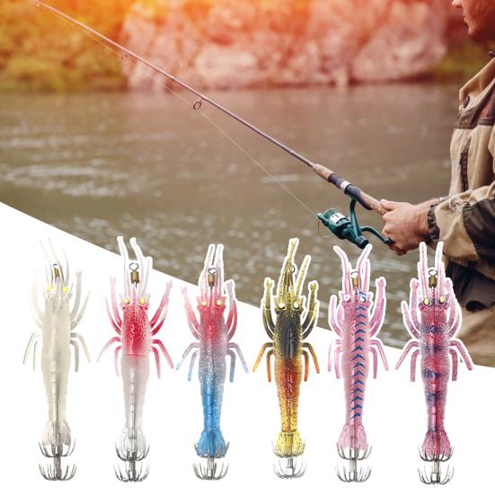 Soft Fishing Lure Shrimp-shaped Bait Realistic Looking Natural Swimming Posture Luminous Effect Artificial Lure with Sharp Hook