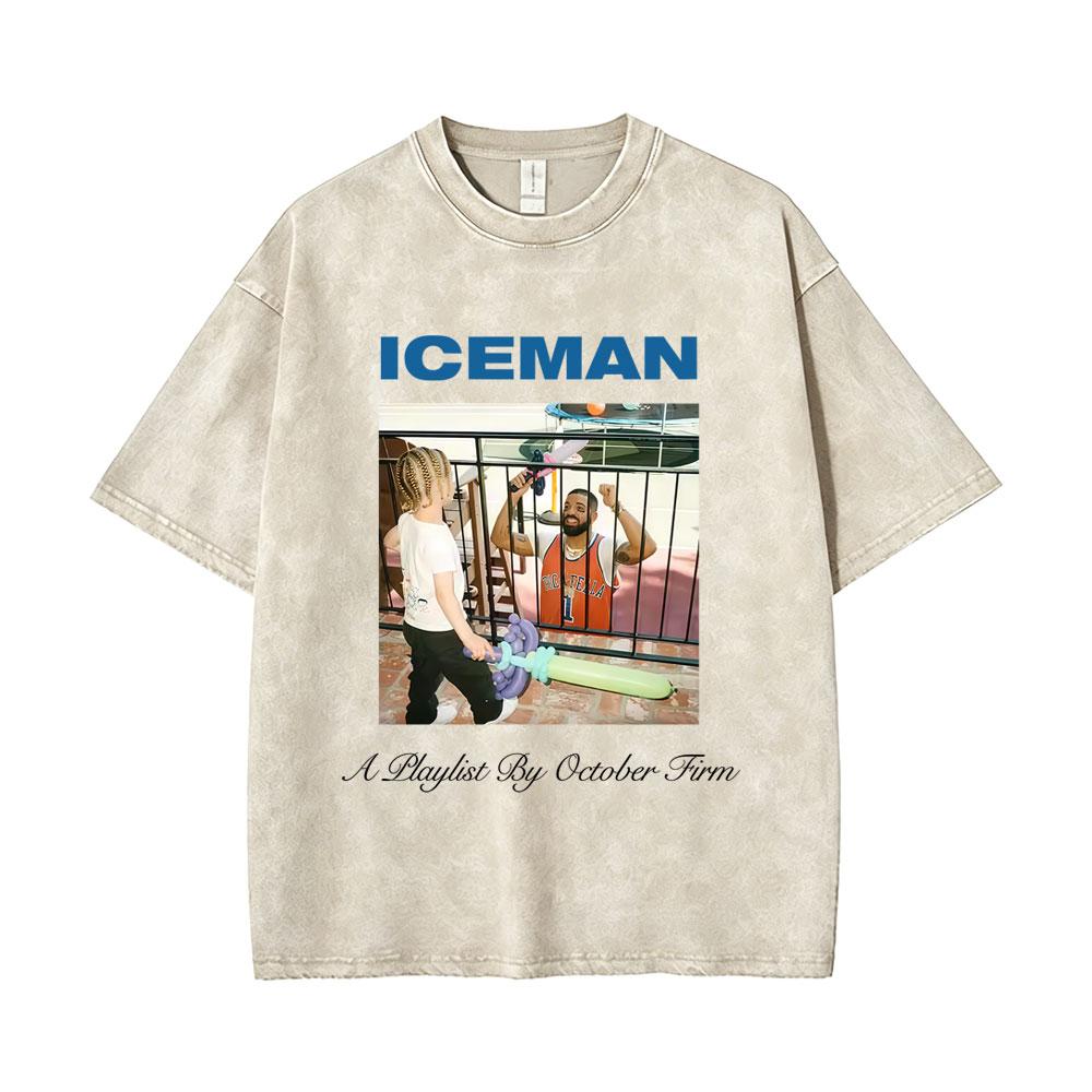 T-shirt Grafica Album ICEMAN Rapper Drake Vintage Lavato Uomo Donna Moda Hip Hop Oversize T-shirt Maschile Casual T-shirt in Cotone