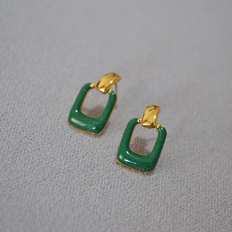 

Серьги-пусеты из серебра 925 пробы ручной работы в виде разноцветных эмалированных дверей зелёный