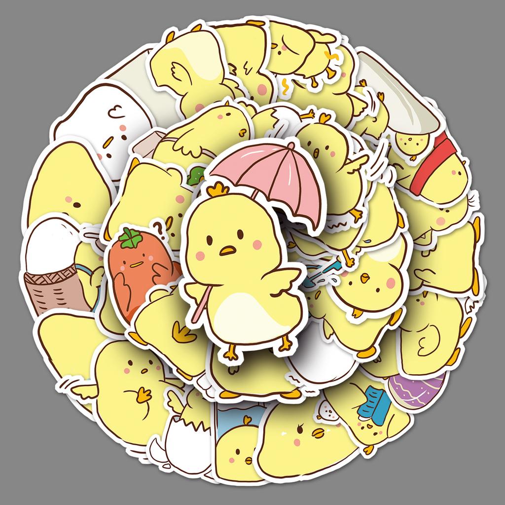 50 Pictures of Little Yellow Chicken Doodle Personality Cartoon Cute Hand-painted DIY Mobile Phone Case Suitcase Stickers Waterproof