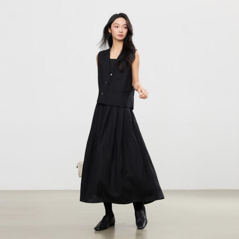 Women s Linen Blend Sleeveless Vest & Midi Skirt Set M