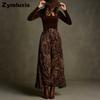 Autumn New Style Fitted Top with Retro Floral Long Dress Set with Belt