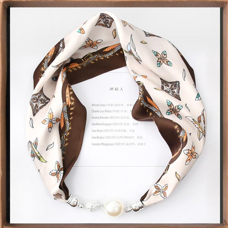1pc Neckerchief Women Necklace Scarf Hand Wrist Magnetic Button Bag Scarves Scarves Print