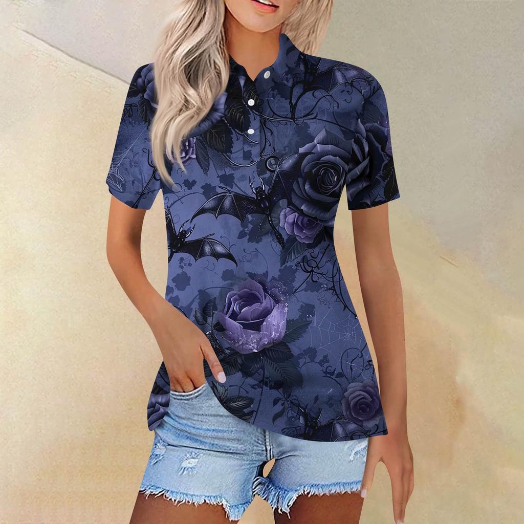 Dammode Casual Lapel kortärmad skjorta med tryckknappar för kvinnor