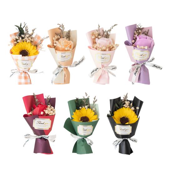 1/2Pcs Mini Fake Rose Sunflower Bouquet Handcrafted Soap Flower Petals Artificial Floral Decoration Valentine's Day Anniversary Birthday Romantic Gift